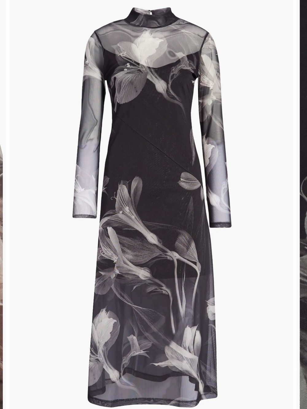 AllSaints Black & White Hanna Iris Floral Mesh Midi Dress SZ 8